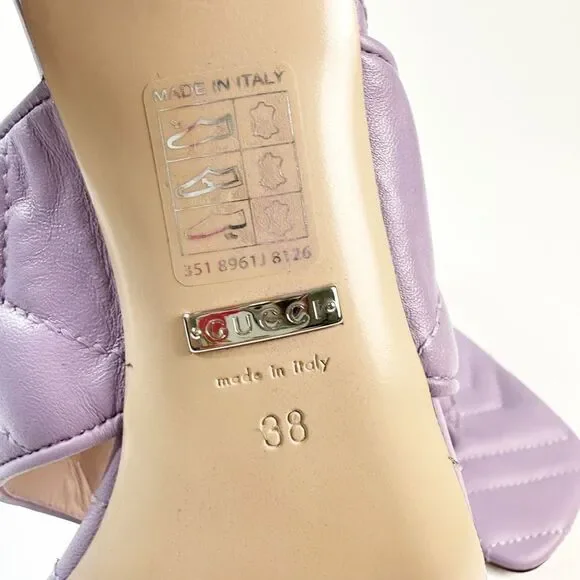 GUCCI Purple Marmont Sandals Size 38 Kitten Heel Matelasse Quilted Leather - Picture 11 of 13